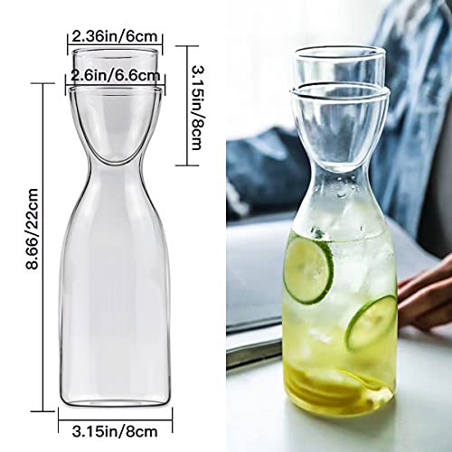 Bedside Water Carafe Set with Tumbler Glass Set for Bathroom Mouthwasher Dispenser Decanter with Cup Glass Pitcher Bottle Container, Nightstand or Kitchen, 600ml/20oz