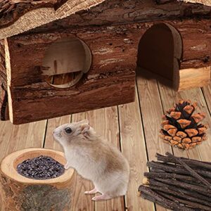 Hamster Chew Toys with Wooden House, 17 Pack Natural Wooden Hideout, Food Bowl, Activity Toys for Hamster, Rats, Gerbils, Small Birds and Other Small Animals