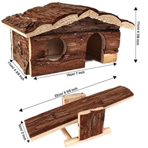 Hamster Chew Toys with Wooden House, 17 Pack Natural Wooden Hideout, Food Bowl, Activity Toys for Hamster, Rats, Gerbils, Small Birds and Other Small Animals