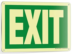 isyfix exit sign – 1 pack 10x7 inch – 100% rust free .040 aluminum signs, glow in the dark laminated for ultimate uv, weather, scratch, water & fade resistance, indoor & outdoor exit sign for exterior