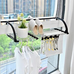 Candumy Portable Clothes Drying Rack for Balcony Railings Windowsill, Folding Towel Rack Indoor Outdoor Retractable Laundry Rack with Sock Clips for Drying Socks