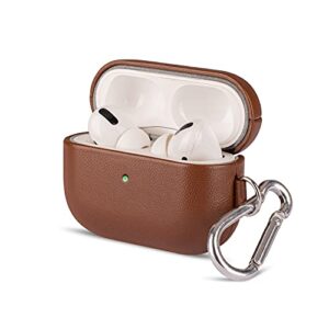 airpods pro leather case with clip, lopie [handmade series] fully-wrapped leather airpods pro case cover, scratch resistant microfiber cushion, original design case for men/women - earthy brown