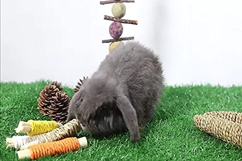 Bunny Chew Toys for Teeth, Rabbit Molar Toys, Natural Timothy Grass, Flowers, Seagrass, Sweet Bamboo Small Animal Chew Toys for Rabbits Chinchilla Hamsters Guinea Pigs Gerbils Groundhog Squirrels