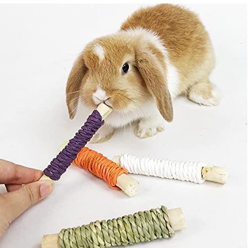 Bunny Chew Toys for Teeth, Rabbit Molar Toys, Natural Timothy Grass, Flowers, Seagrass, Sweet Bamboo Small Animal Chew Toys for Rabbits Chinchilla Hamsters Guinea Pigs Gerbils Groundhog Squirrels