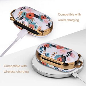 OLEBAND Galaxy Buds and Buds Plus Case with Keychain and Cute Pattern,Hard Protective and Anti-Slip Cover for Samsung Buds+ Charging Case,Earbuds Charging LED Visible,Colorful Flower