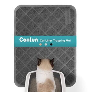 conlun cat litter mat litter trapping mat, 24" x 17" premium durable pvc grid mesh with scatter control, non-slip, less waste cat litter box mat, soft on kitty’s paws, urine waterproof