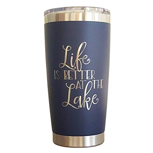 Life is Better at the Lake Coffee Mug Tumbler, Lake House Gifts, 20oz Stainless Steel, RV Travel Mug - Navy