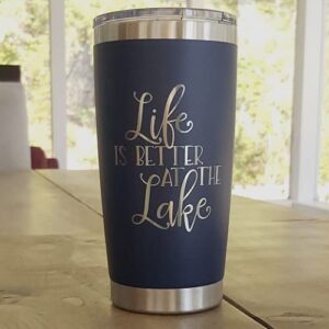 Life is Better at the Lake Coffee Mug Tumbler, Lake House Gifts, 20oz Stainless Steel, RV Travel Mug - Navy