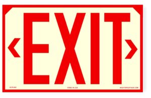 osha photoluminescent exit sign (red) uv inks on aluminum 12" x 7.5" | heat resistant | cold tolerant | weather proof. - made in usa - (directional arrows included) | nightbright usa part number ocr-050