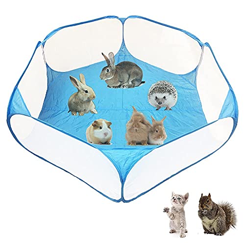 Mcgogo Guinea Pig Cage Rabbit Cage with Mat Playpen Perfect Size for Small Animal Pet Play Pen Exercise Yard Fence Portable Tent for Hamsters, Hedgehog, Puppy, Cats (Blue)