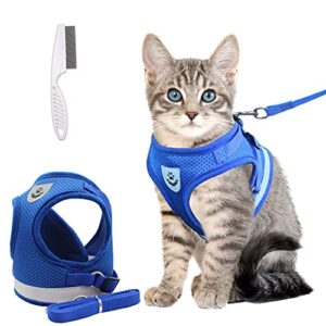 labota cat harness and leash set for walking, escape proof soft adjustable vest harnesses with reflective strap, comfort fit for pet kitten puppy rabbit, blue, s(chest: 11"-13")