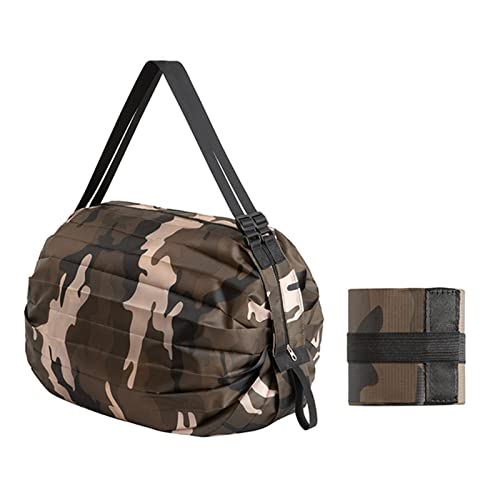 Mozzyyee Portable Foldable Shopping Bag Large Capacity Multipurpose Storage Bag Sports Travel Shoulder Bag (Brown Camouflage)