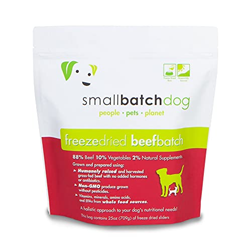 Smallbatch Pets Freeze-Dried Premium Raw Food Diet for Dogs, 25oz, Beef Recipe, Bulk Bag, Made in The USA, Organic Produce, Humanely Raised Meat, Hydrate and Serve Patties, Wholesome & Healthy