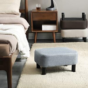 IBUYKE 16.54" Small Footstool Linen Fabric Pouf Ottoman Footrest Modern Home Living Room Bedroom Rectangular Stool, with Padded Seat Pine Wood Legs, Gray RF-BD214-D