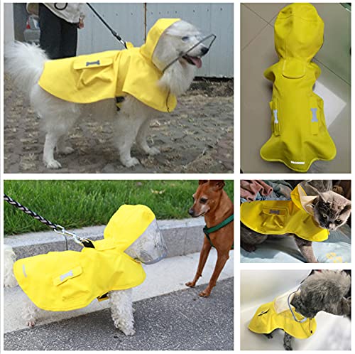 Waterproof Dog Raincoat, Adjustable Reflective Lightweight Pet Rain Clothes with Poncho Hood (Medium, Yellow)