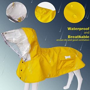 Waterproof Dog Raincoat, Adjustable Reflective Lightweight Pet Rain Clothes with Poncho Hood (Medium, Yellow)