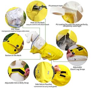 Waterproof Dog Raincoat, Adjustable Reflective Lightweight Pet Rain Clothes with Poncho Hood (Medium, Yellow)