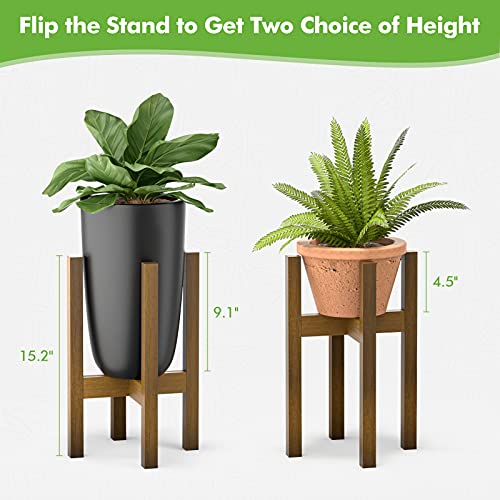 Plant Stand for Indoor Plants, Mid Century Modern Adjustable Bamboo Plant Stand Indoor Plant Holder Rack for Living Room, Balcony Fits 8,10,12 inch Pots Corner Plant Stand Easoger (1 Pack, Plant Stand Only)