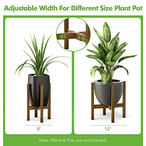 Plant Stand for Indoor Plants, Mid Century Modern Adjustable Bamboo Plant Stand Indoor Plant Holder Rack for Living Room, Balcony Fits 8,10,12 inch Pots Corner Plant Stand Easoger (1 Pack, Plant Stand Only)