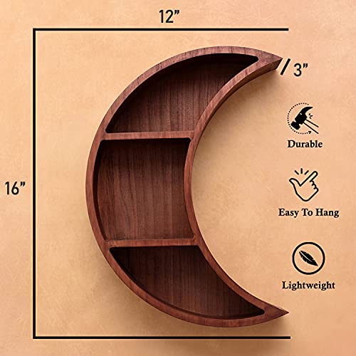 MagicMir Crescent Moon Shelf and (Greeting Card) Floating Shelves Crystals Rustic Perfect for Home Decor Living Room Bedroom Bathroom Kitchen, Sturdy and Reversible, Wall Mounted Nursery, Unique Gift