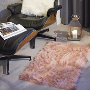 Luxe Faux Fur Hudson Rug with Soft and Fluffy Pile | Machine Washable Living Room Rug with Anti-Slip Backing | Cruelty-Free Area Rugs for Office or Bedroom, Dusty Rose, 2 ft x 3 ft