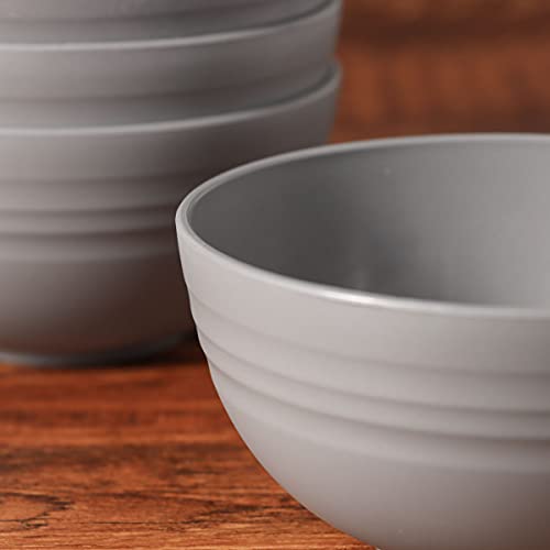 GENLGE 24 Ounces Unbreakable Wheat Straw Grey Bowls for Kitchen, Plastic Cereal Bowls Microwave Safe Bowl Set of 6, Eco Friendly Bowls for Soup, Salad