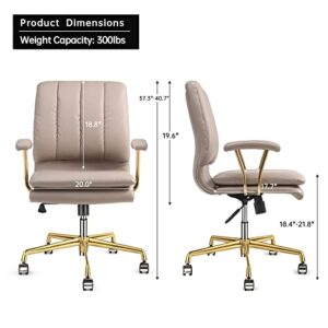 LEAGOO PU-Padded Office Desk Chair, 130° Tiltable Mid-Back Ergonomic Chair Computer Chair, Swivel Executive Office Chair, Home Office Desk Chairs with Upholstered Armrest & Thickened Cushion