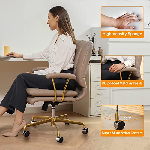 LEAGOO PU-Padded Office Desk Chair, 130° Tiltable Mid-Back Ergonomic Chair Computer Chair, Swivel Executive Office Chair, Home Office Desk Chairs with Upholstered Armrest & Thickened Cushion