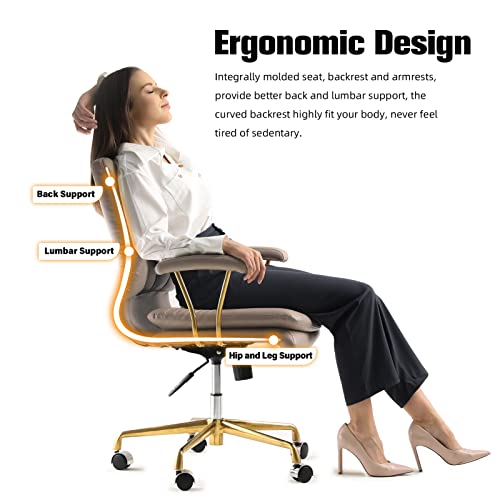 LEAGOO PU-Padded Office Desk Chair, 130° Tiltable Mid-Back Ergonomic Chair Computer Chair, Swivel Executive Office Chair, Home Office Desk Chairs with Upholstered Armrest & Thickened Cushion