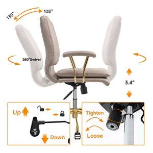 LEAGOO PU-Padded Office Desk Chair, 130° Tiltable Mid-Back Ergonomic Chair Computer Chair, Swivel Executive Office Chair, Home Office Desk Chairs with Upholstered Armrest & Thickened Cushion