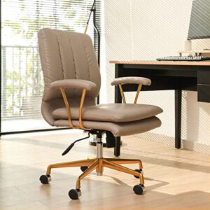 LEAGOO PU-Padded Office Desk Chair, 130° Tiltable Mid-Back Ergonomic Chair Computer Chair, Swivel Executive Office Chair, Home Office Desk Chairs with Upholstered Armrest & Thickened Cushion