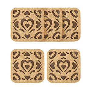 ntreasy 5pcs cork trivet, high density thick cork coaster set for hot dishes and hot pots, 7.68in boho square heat resistant multifunctional cork board, hot pads for kitchen table countertop