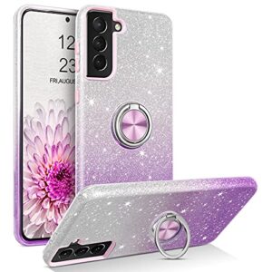 bentoben samsung galaxy s21 plus case 6.7", sparkly glitter slim phone case with 360° ring holder kickstand car mount supported dual layer protective cover for samsung galaxy s21+ plus 5g 2021, purple