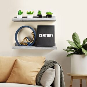 Annecy Floating Shelves Wall Mounted Set of 3, 16 Inch Gray Solid Wood Shelves for Wall, Wall Storage Shelves with Guardrail Design for Bedroom, Bathroom, Kitchen, Office, 3 Different Sizes