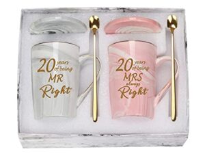 toshiy 20th wedding anniversary mugs 20 years anniversary mugs 20th wedding anniversary mugs for wife him couple husband parents 20 years mr right mrs always right coffee mugs 14 ounce gift box set