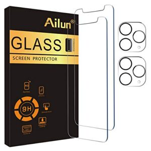 ailun 2 pack screen protector for iphone 11 pro[5.8 inch] + 2 pack camera lens protector,tempered glass film,[9h hardness] - hd