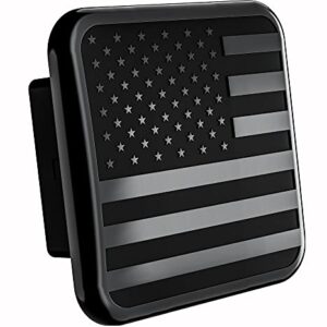 American Black Metal Flag Trailer Hitch Cover - Patriotic Flag Plug (Black, Fits 2'' Receivers)