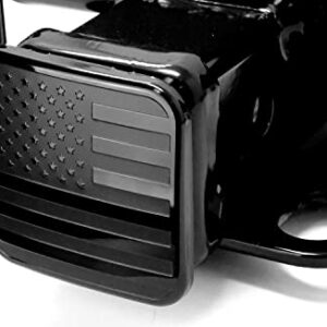 American Black Metal Flag Trailer Hitch Cover - Patriotic Flag Plug (Black, Fits 2'' Receivers)