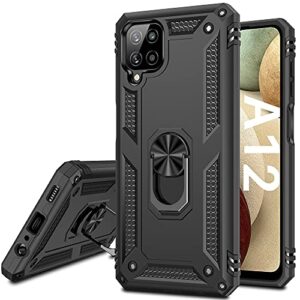 vakoo armor series for samsung galaxy a12 case, 6.5-inch, with ring stand, military grade shockproof protection, black
