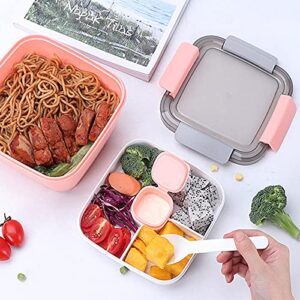 Stackable Salad Container for Lunch, 3 Compartments 50 oz Bento Box with Dressing Cup Great for Salad Toppings Snacks Salad Bowl