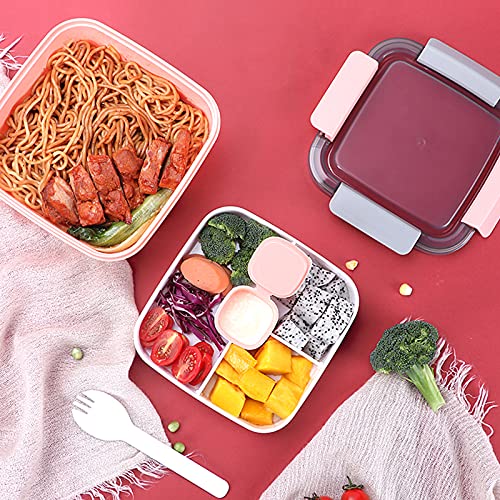 Stackable Salad Container for Lunch, 3 Compartments 50 oz Bento Box with Dressing Cup Great for Salad Toppings Snacks Salad Bowl