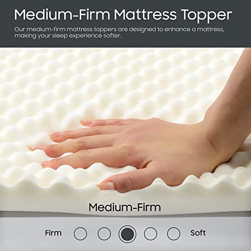 Nutan Breathable 1-inch Convoluted Egg Shell Design Mattress Topper | High-Performance Supporting Bed Pads with Effective Softness, Relaxing Bed Toppers for Back Pain and Better Sleep, Queen, White