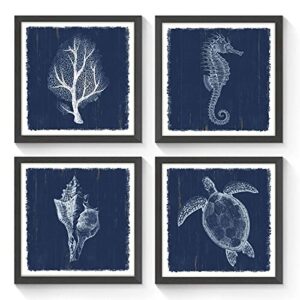 sea life art framed artwork: coastal pictures ocean theme square collection set of 4 wall decor set prints for bedroom (multi-style)