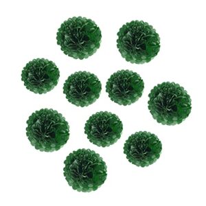 10pcs paper pom poms tissue paper flower art craft diy hanging flower for party wedding baby shower nursey wall decoration (8inch+10inch, dark green)