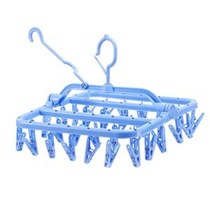 radefasun clip and drip hanger with 32 clips plastic swivel hook portable folding drying rack baby clothes hanger foldable travel accessories for socks bras lingerie towels underwear gloves blue