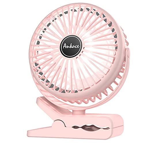 ANKACEPERSONAL 10000mAh Portable Fan Rechargeable, Battery Operated Desk Fan Clip on Fan with LED Light, 3 Modes 360° Rotation Personal USB Small Fan Outdoor Camping Golf Cart Indoor GymOffice, pink