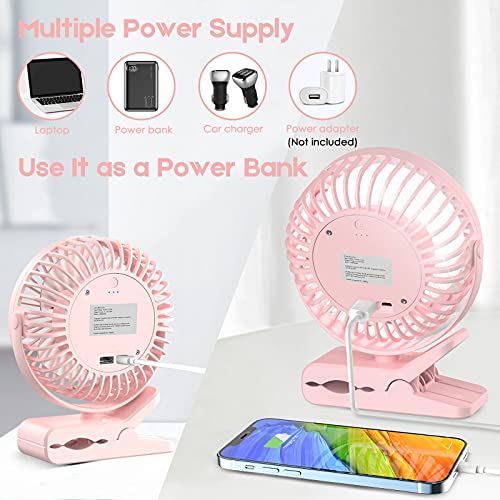 ANKACEPERSONAL 10000mAh Portable Fan Rechargeable, Battery Operated Desk Fan Clip on Fan with LED Light, 3 Modes 360° Rotation Personal USB Small Fan Outdoor Camping Golf Cart Indoor GymOffice, pink