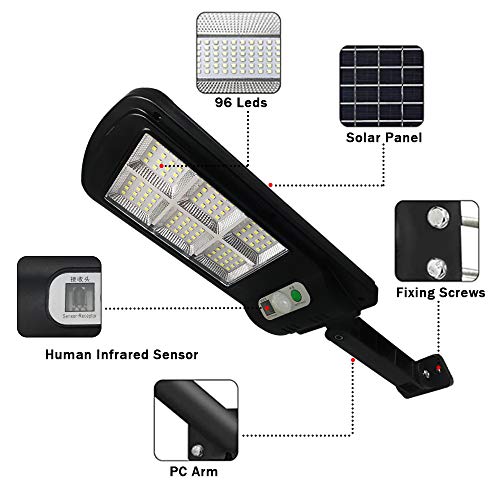 Elemy Solar Street Light 4Pack Remote Control Solar Parking Lot Light 96 LED IP65 Outdoor Motion Sensor Solar Security Light with 3 Lighting Modes for Garde