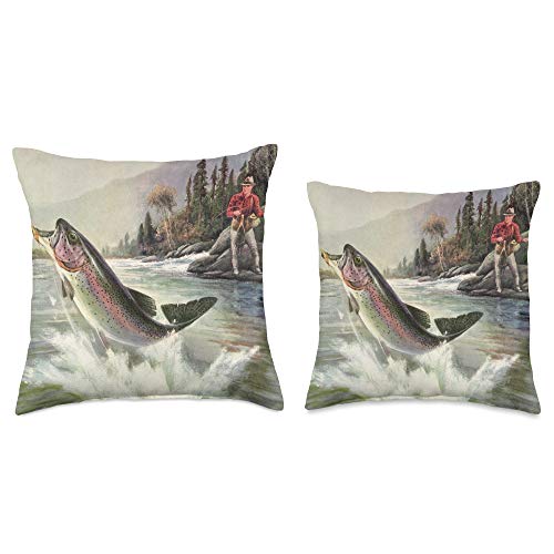 YesterdayCafe Retro Kitsch Collection Fisherman Fly Rainbow Trout Fish in a River Throw Pillow, 16x16, Multicolor
