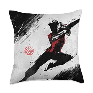 marvel shang-chi and the legend of the ten rings ink drawing throw pillow, 18x18, multicolor